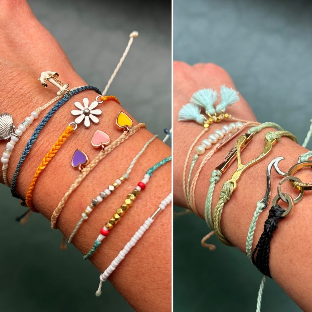 14 Pura Vida bracelet collection, Multicolor surfer bracelet set. 14 bracelets